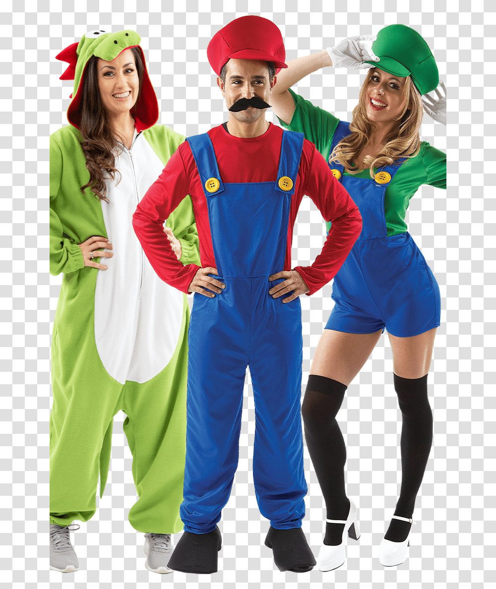 Super Mario Group Costume Fancy Dress Womens, Clothing, Sleeve, Person, Long Sleeve Transparent Png