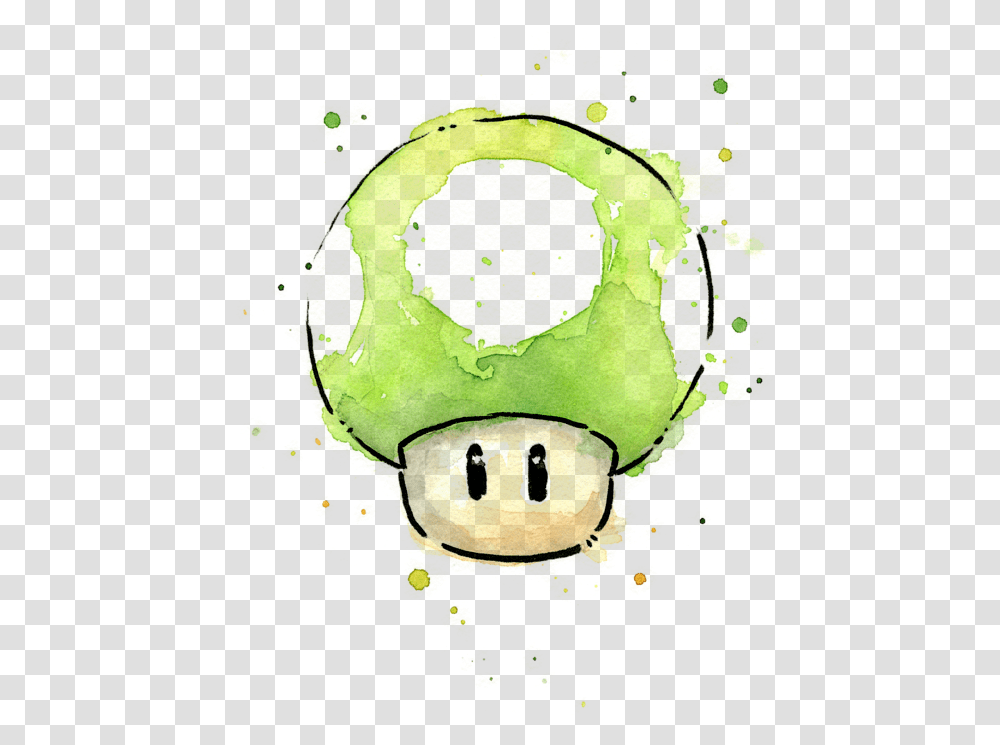 Super Mario Mushroom Watercolor, Green, Plant Transparent Png