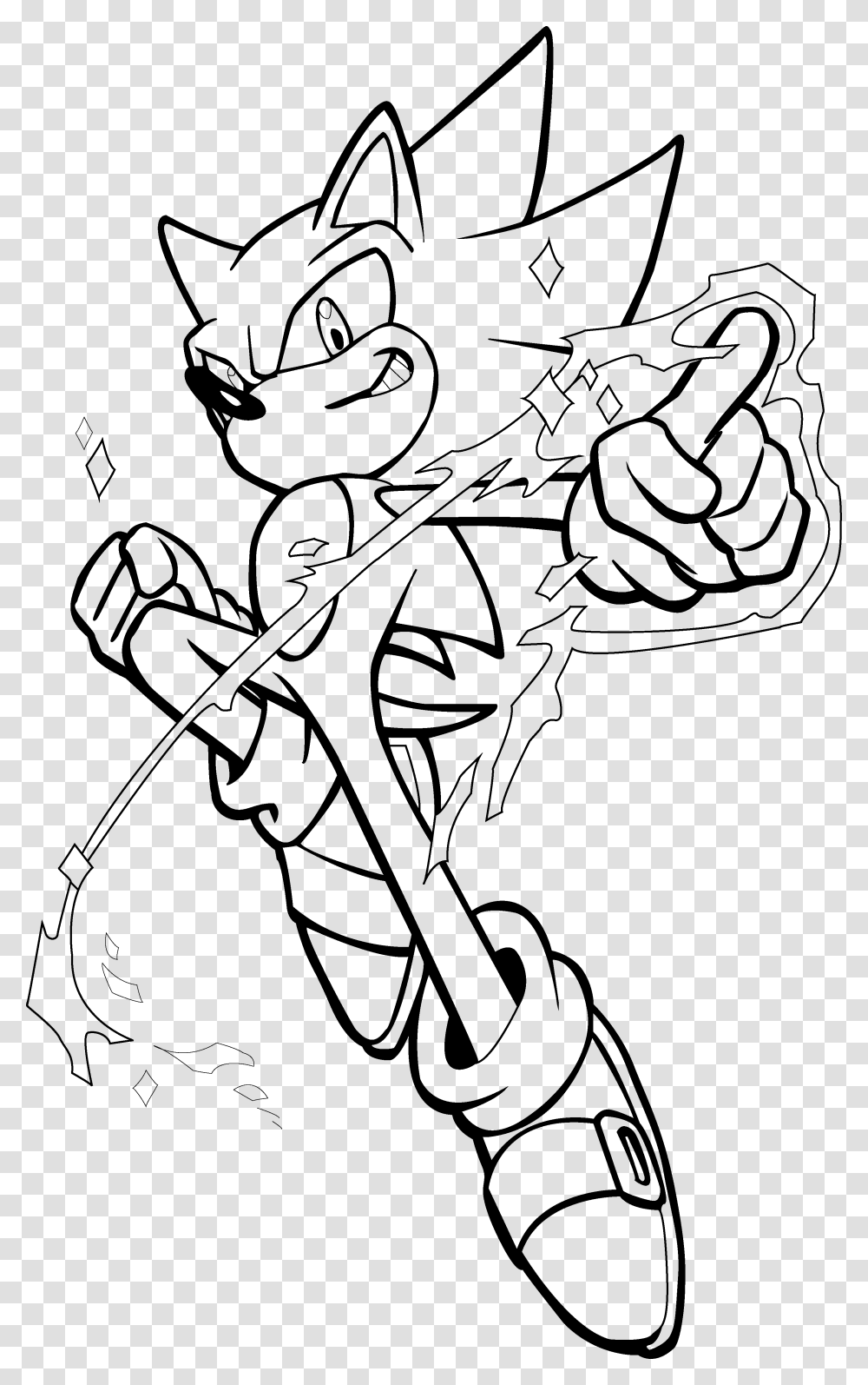 Super Sonic Drawing Super Sonic Black And White, Hand, Sketch, Stencil Transparent Png