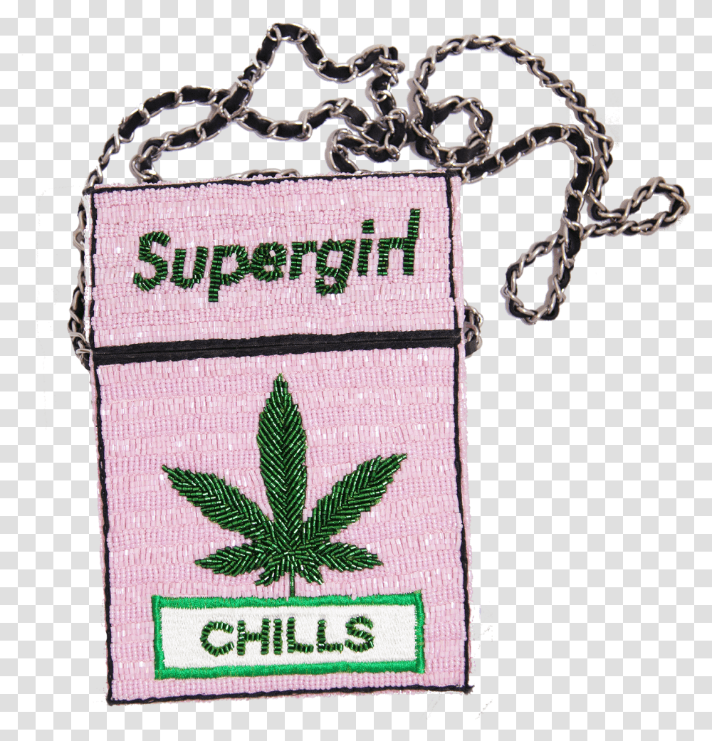 Supergirl Chills Beaded Cigarette Bag, Rug, Text, Jar, Applique Transparent Png