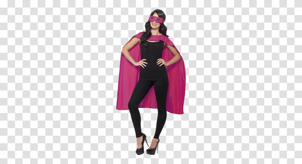 Superhero Adult Unisex Pink Cape And Mask One Size Size Chest, Dress, Female, Person Transparent Png
