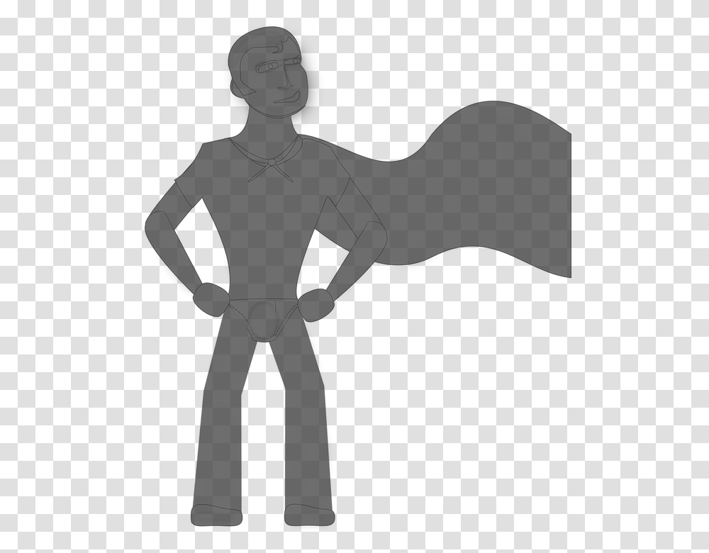 Superhero Stance Cape Gray Silhouette Comic Wind Superhero Silhouette Clip Art, Person, Human, Animal, Hand Transparent Png