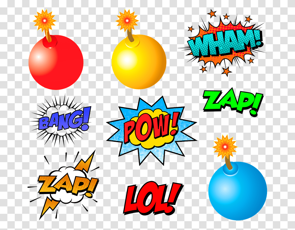 Superhero Words Pow Bam Bomb Batman Action Words Wham Cartoon, Pac Man, Diwali, Lamp Transparent Png