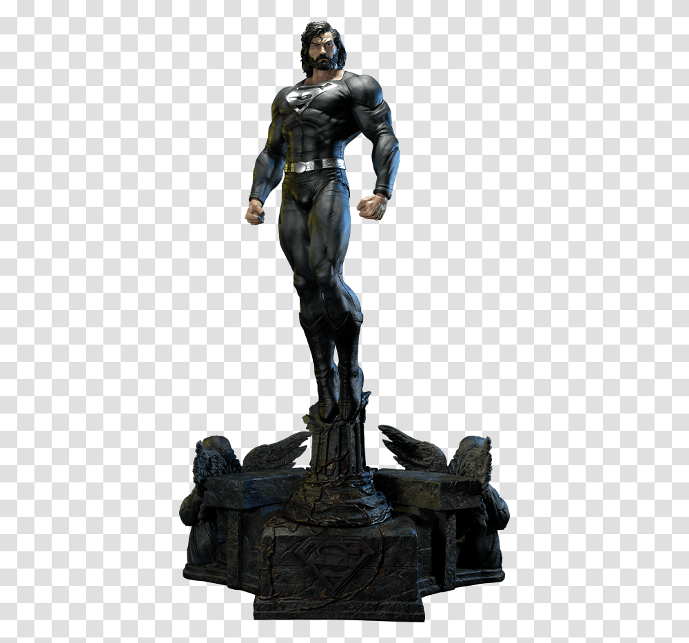 Superman Black Suit Version Statue Superman Black Statue, Person, Helmet, Clothing, Sculpture Transparent Png