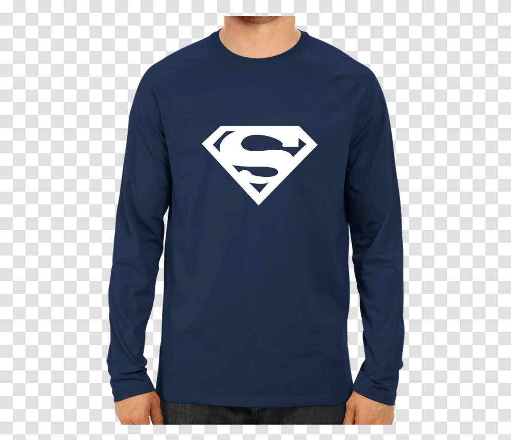 Superman Logo Full Sleeve Navy Blue Superman Full Sleeve T Shirt, Clothing, Long Sleeve, Person, Polo Transparent Png