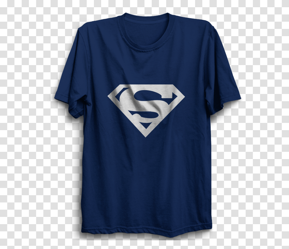 Superman Logo Half Sleeve Navy Blue Superman Logo, Clothing, Apparel, T-Shirt, Person Transparent Png