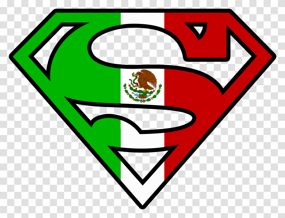 Superman Mexican Flag Logo Black Tshirt Mexican Superman Superman Logo Mexico, Symbol, Label, Text, Triangle Transparent Png