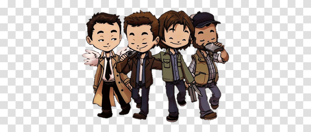 Supernatural Castiel Bobby Dean Sam Sticker By Amanda Supernatural Shirt With Characters, Person, Comics, Book, People Transparent Png