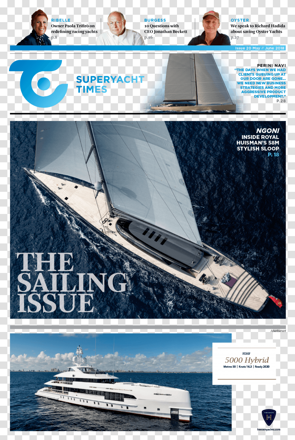 Supersail Times Press Front May 2018 Ngoni Royal Huisman, Boat, Vehicle, Transportation, Person Transparent Png