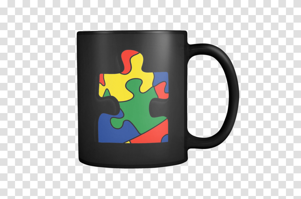 Support Autism With This Black Coffee Mug With A Single Puzzle, Coffee Cup, Game, Jigsaw Puzzle Transparent Png
