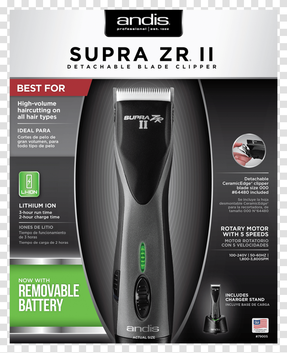 Supra Zr Ii Cordless Detachable Blade Clipper With Andis Supra Zr Ii, Poster, Advertisement, Flyer, Paper Transparent Png