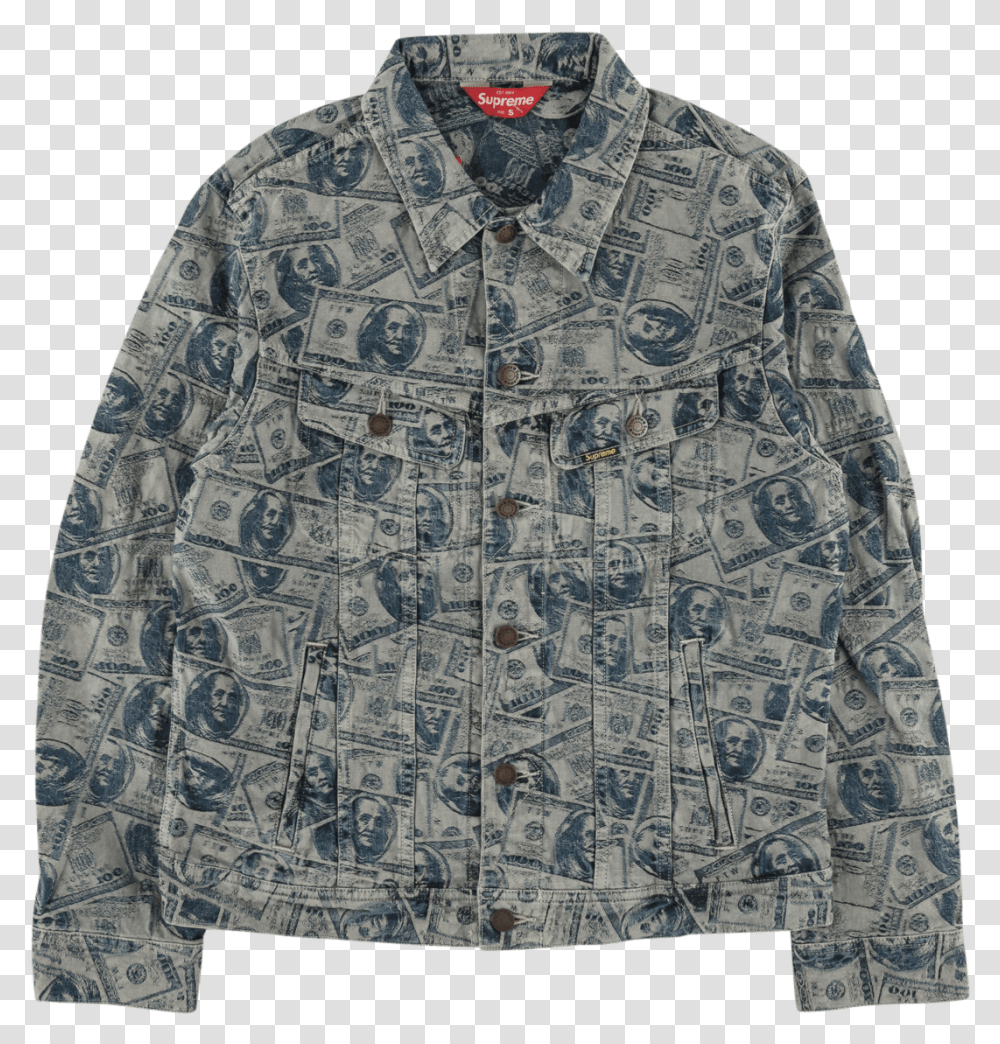 Supreme 100 Dollar Bill Trucker Jacket, Pattern, Apparel, Paisley Transparent Png