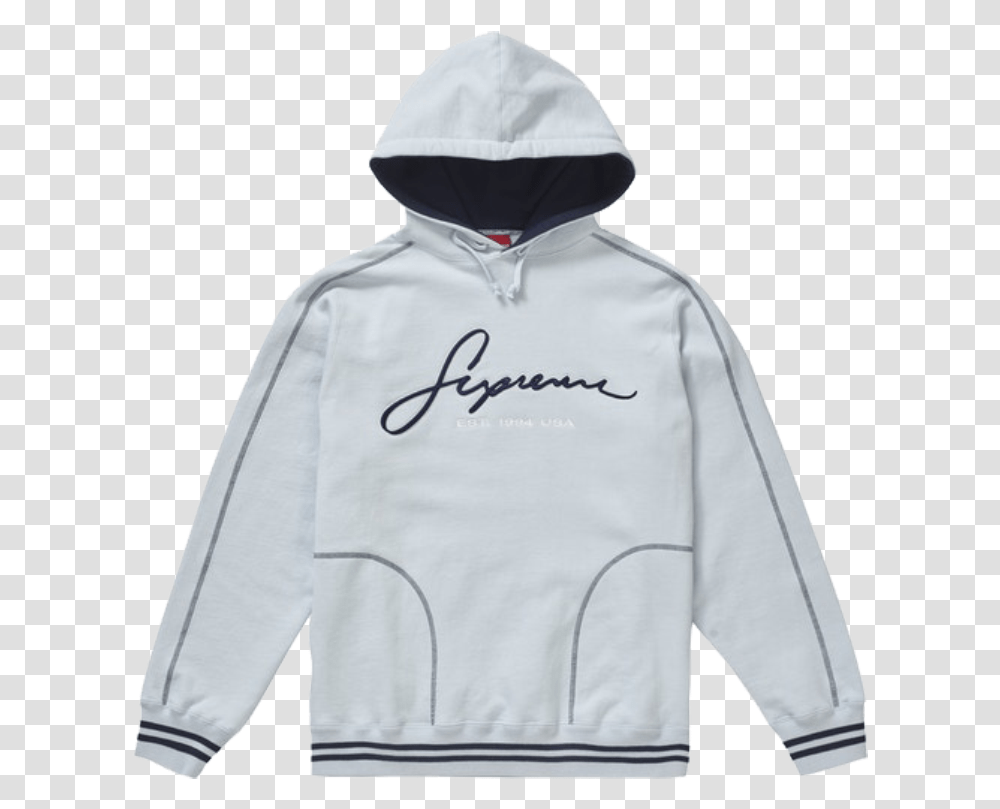 Supreme Contrast Embroidered Hooded Sweatshirt Ice, Apparel, Sweater, Hoodie Transparent Png