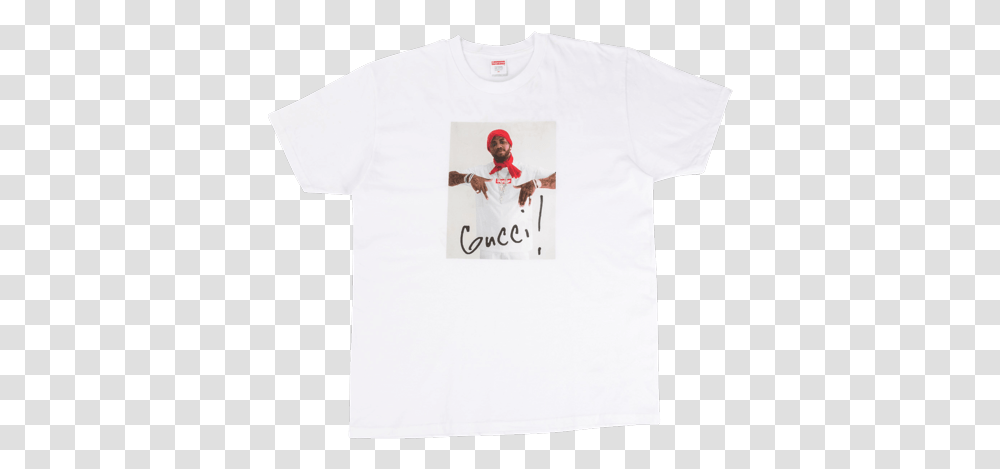 Supreme Gucci Mane Tee Supreme Box Logo T Shirt, Clothing, Apparel, T-Shirt, Person Transparent Png