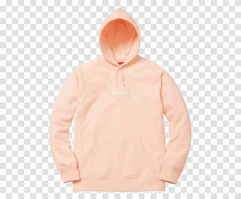 Supreme Hoodie Box Logo Peach Sweatshirt, Clothing, Apparel, Sweater, Person Transparent Png