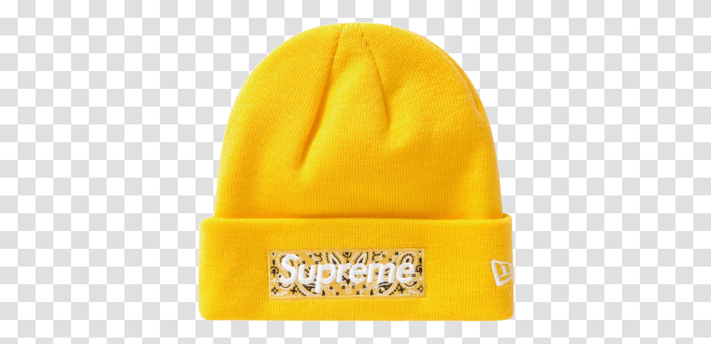 Supreme New Era Box Logo Beanie Fw19 Yellow Beanie, Clothing, Apparel, Baseball Cap, Hat Transparent Png