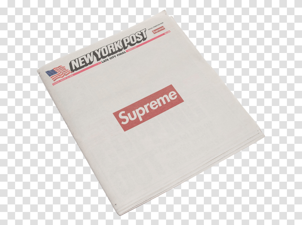 Supreme New York Post Newspaper Horizontal, Business Card, Text, Napkin Transparent Png