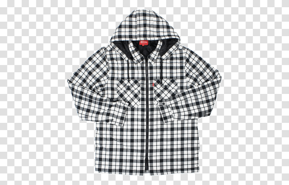 Supreme Quilted Zip Flannel Quilted Hooded Plaid Shirt Supreme, Apparel, Sweatshirt, Sweater Transparent Png