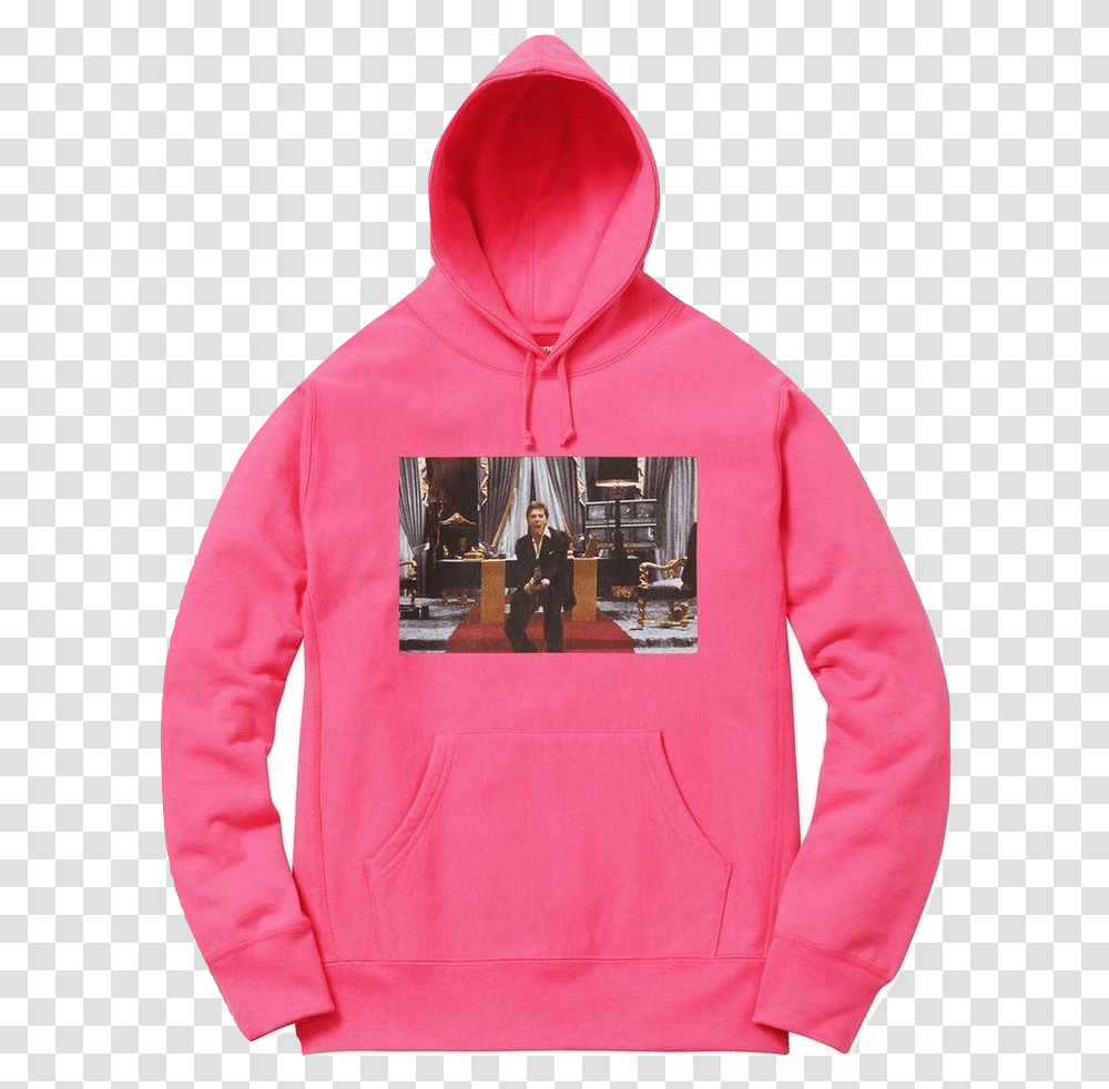 Supreme Scarface Pink Hoodie, Apparel, Person, Human Transparent Png