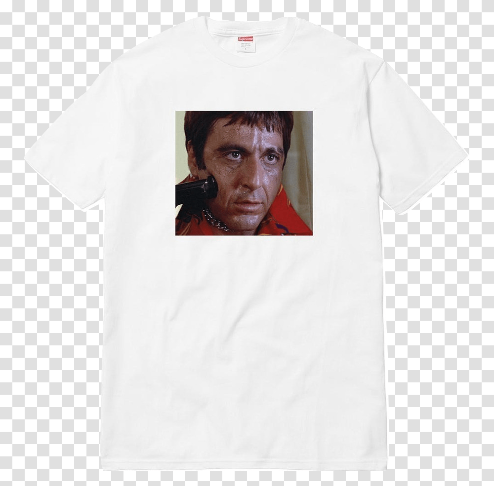 Supreme Scarface Shower Tee Scarface Supreme, Apparel, Person, Human Transparent Png