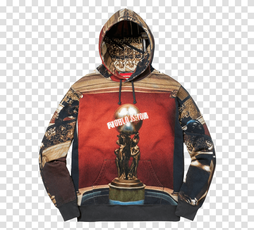 Supreme Scarface The World Is Yours Hoodie, Apparel, Person, Human Transparent Png