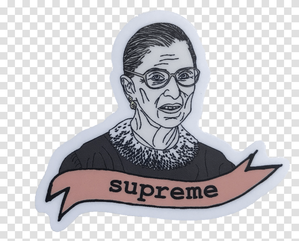 Supreme Sticker Ruth Bader Ginsburg, Person, Human, Drawing Transparent Png