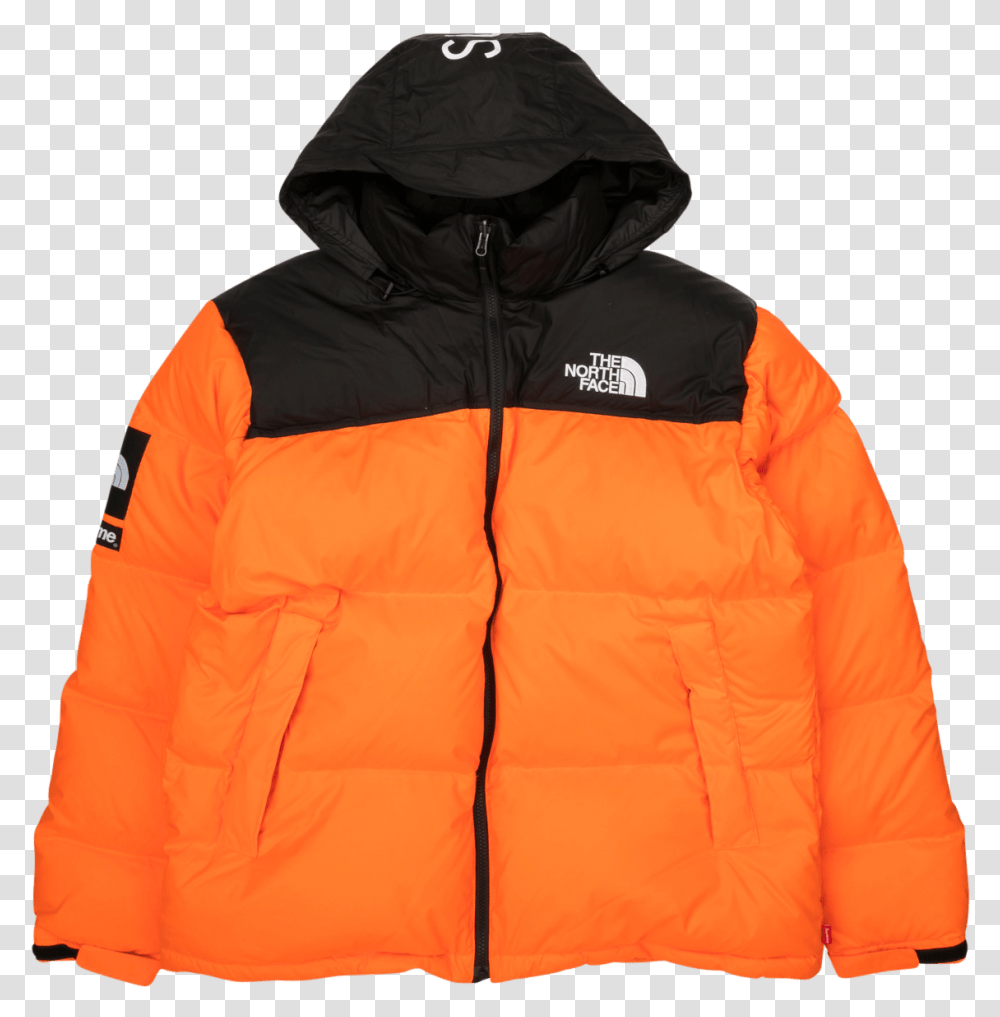 Supreme The North Face Nuptse Orange, Apparel, Coat, Jacket Transparent Png