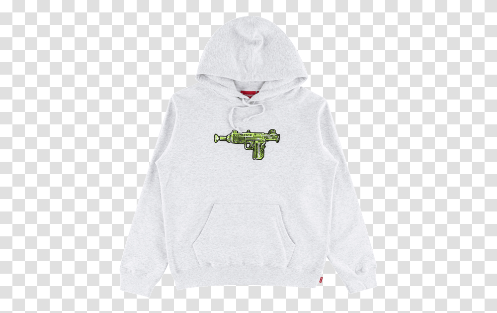 Supreme Uzi Hoodie Sweatshirt Ss 19 Hoodie, Apparel, Sweater, Person Transparent Png