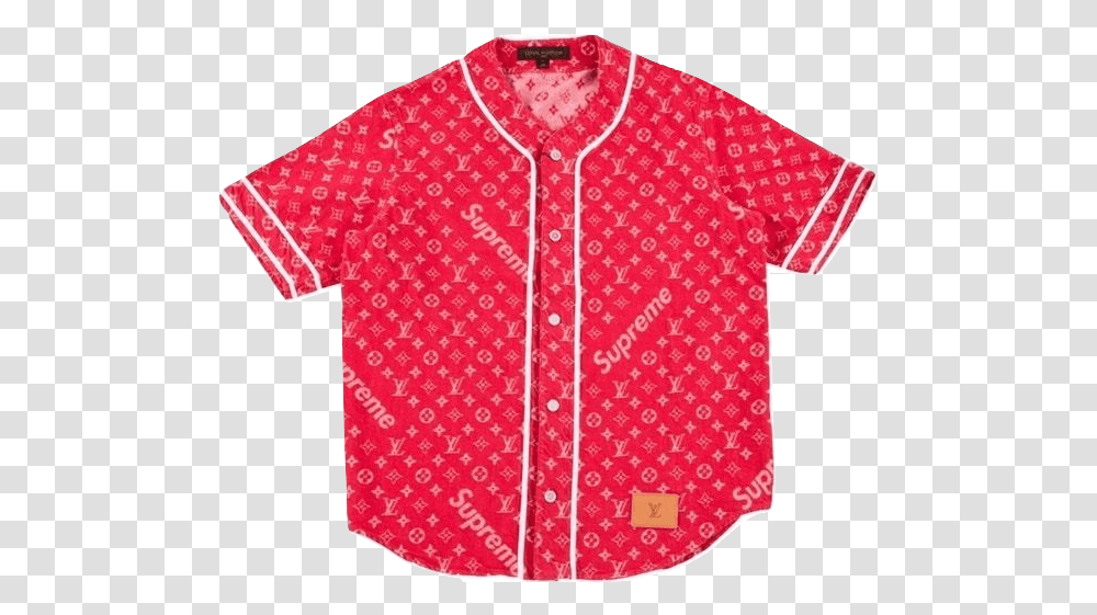 Supreme X Louis Vuitton Jacquard Denim Baseball Jersey Red Used Supreme X Louis Vuitton, Clothing, Apparel, Sweater, Shirt Transparent Png