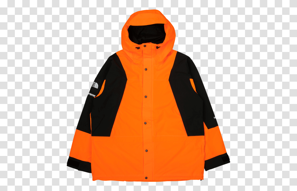 Supreme X North Face Orange Jacket, Apparel, Coat, Person Transparent Png