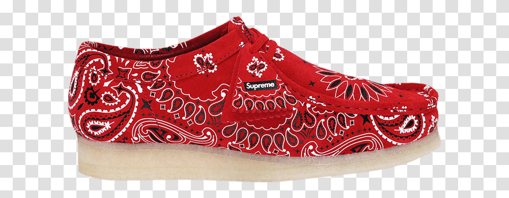 Supreme X Wallabee 'red Bandana' Clarks 261 42399 Goat Supreme Red Bandana Shoes, Clothing, Apparel, Footwear, Purse Transparent Png