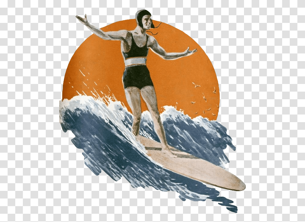 Surfer Surfing Man Retro Vintage Scsurfing Freetoedit, Sea, Outdoors, Water, Nature Transparent Png