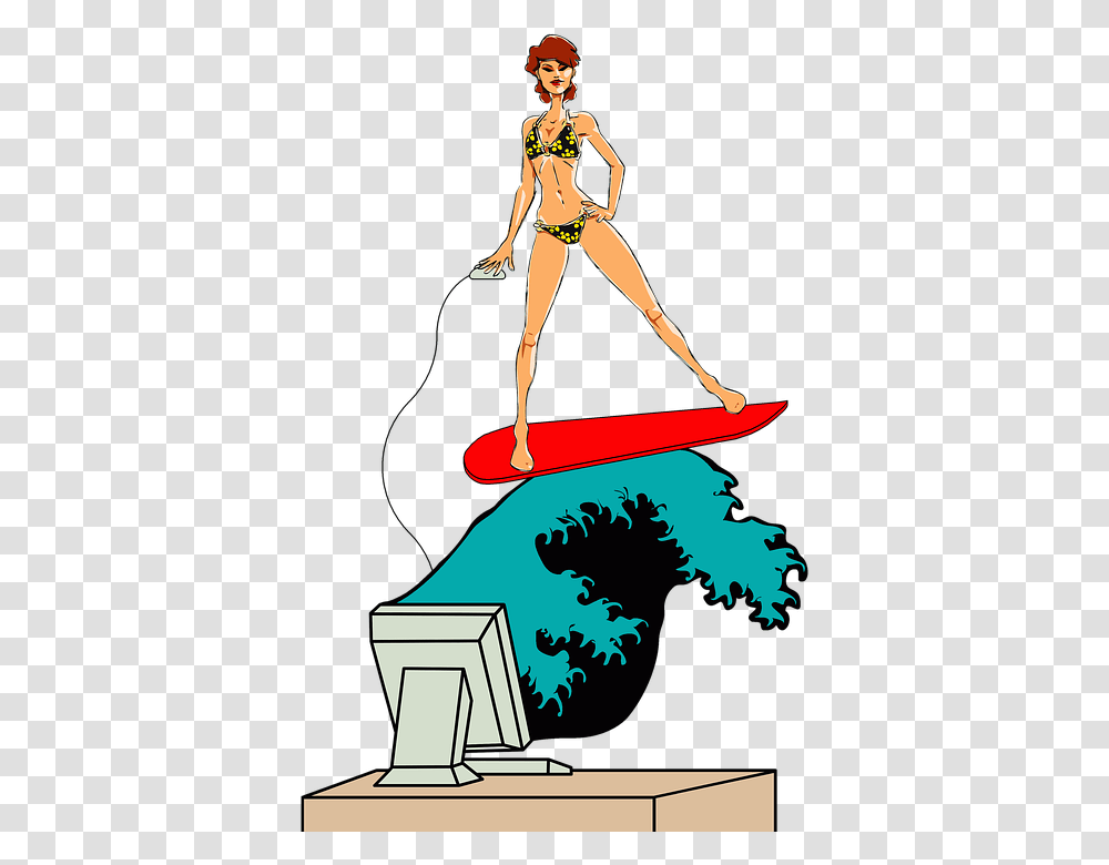 Surfing Surfboard Bikini Girl Woman Computer Surfing, Person, Human, Silhouette Transparent Png