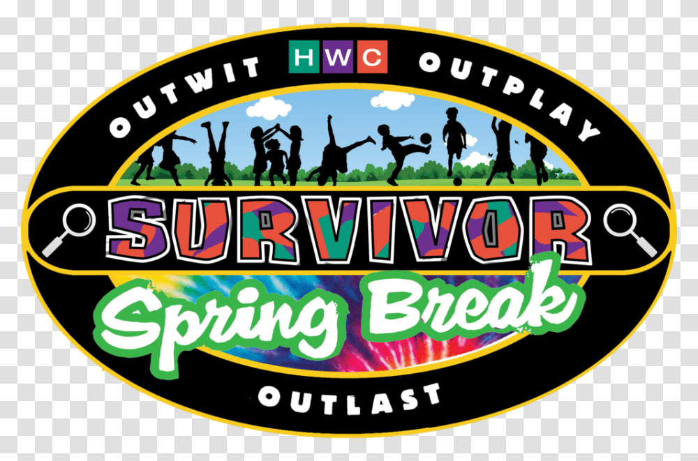 Survivor Template Spring Break Logo Flat Emblem, Person, Human, Crowd, Pac Man Transparent Png
