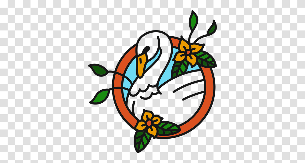 Swan Flower Colored Coloured Tattoo Stroke Clip Art, Graphics, Floral Design, Pattern, Dragon Transparent Png