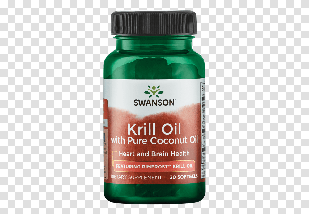 Swanson Krill Oil With Pure Coconut Oil Krill Oil Swanson, Bottle, Cosmetics, Beer, Alcohol Transparent Png