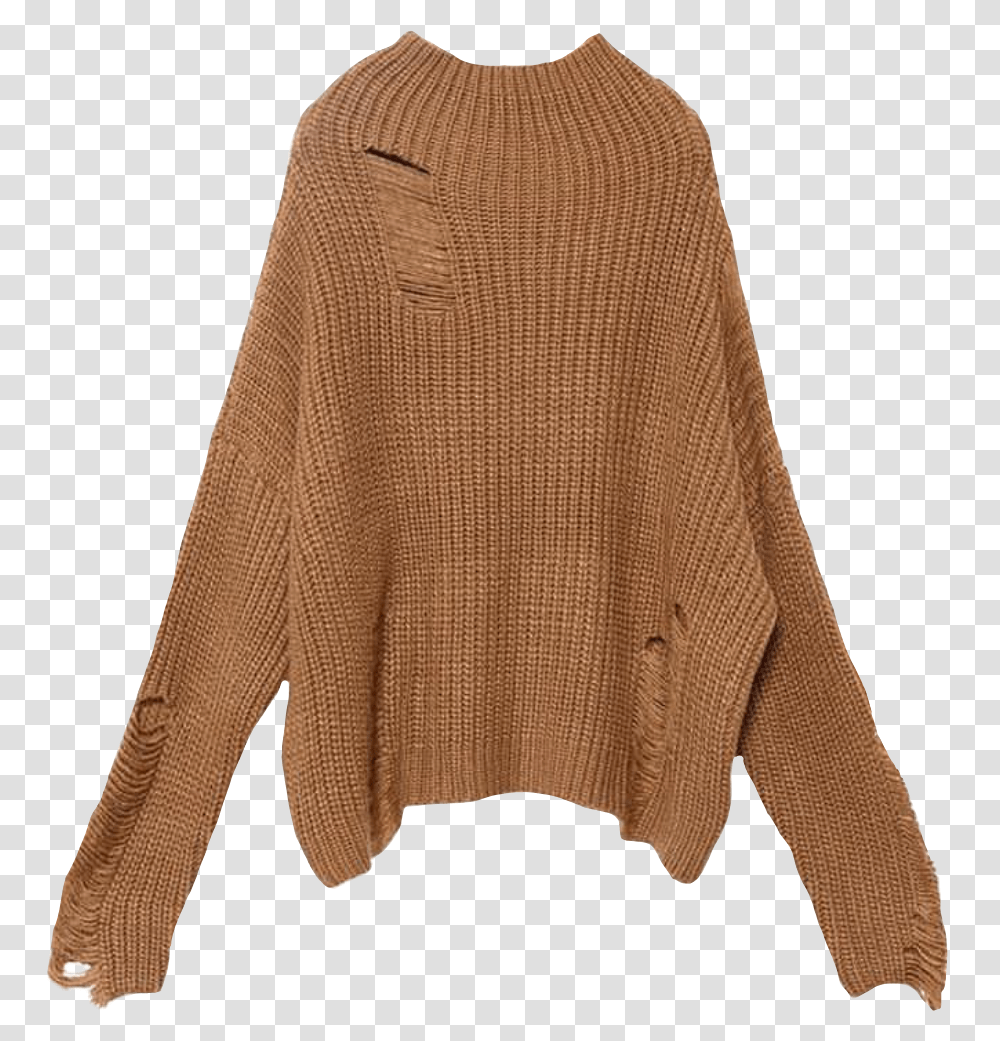 Sweater Brown Beige Torn Ripped Shirt Top Aeathetic Cardigan, Apparel, Poncho, Cloak Transparent Png