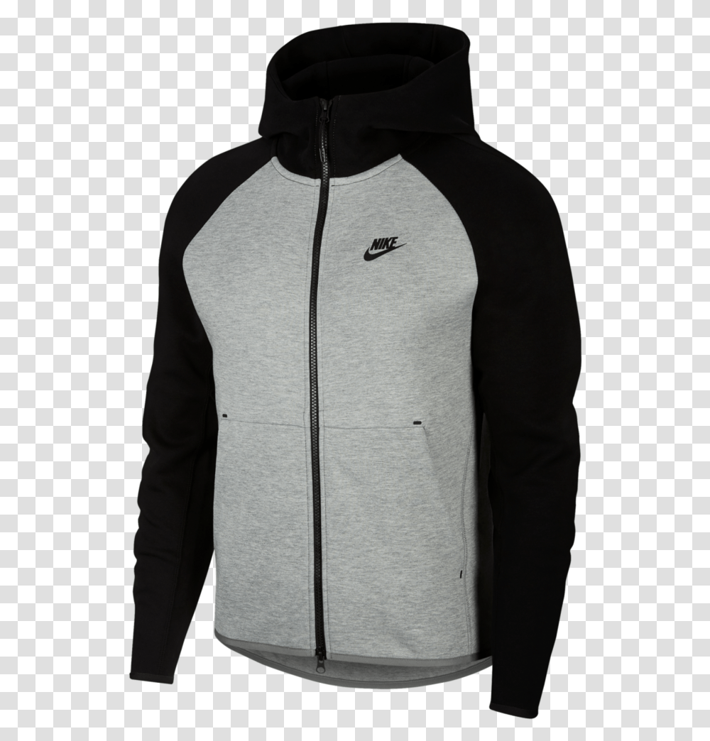 Sweatshirt Nike Nsw Tech Fleece Hoodie Fz Nike Tech Fleece Gray And Black, Clothing, Apparel, Sweater, Sleeve Transparent Png