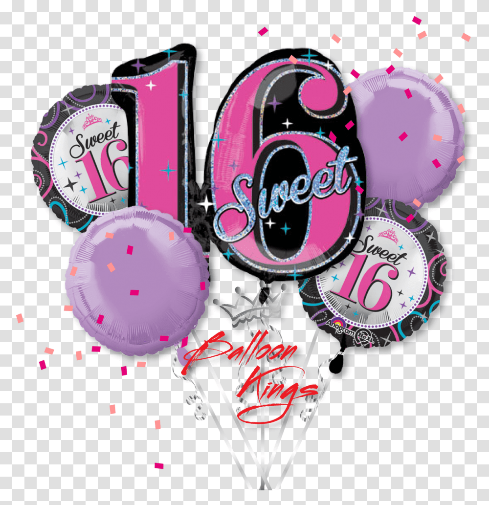 Sweet 16 Bouquet Sweet 16th Birthday Balloon, Paper, Confetti Transparent Png