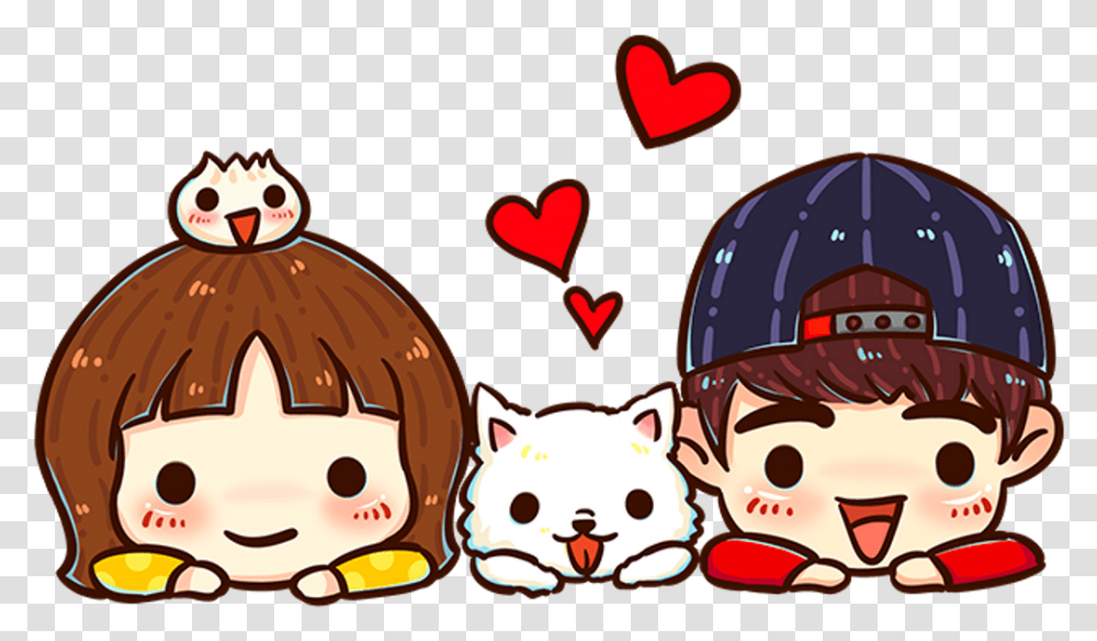 Sweet Cute Couple Cartoon Download Cute Girl Boy Cartoon, Helmet, Apparel, Giant Panda Transparent Png
