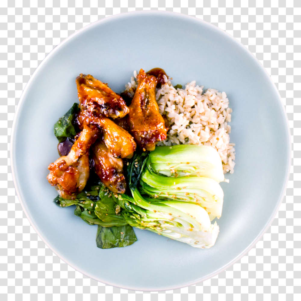 Sweet Korean Bbq Chicken Wings With Bok Choy And Cilantro Rice Spicy, Meal, Food, Dish, Plant Transparent Png