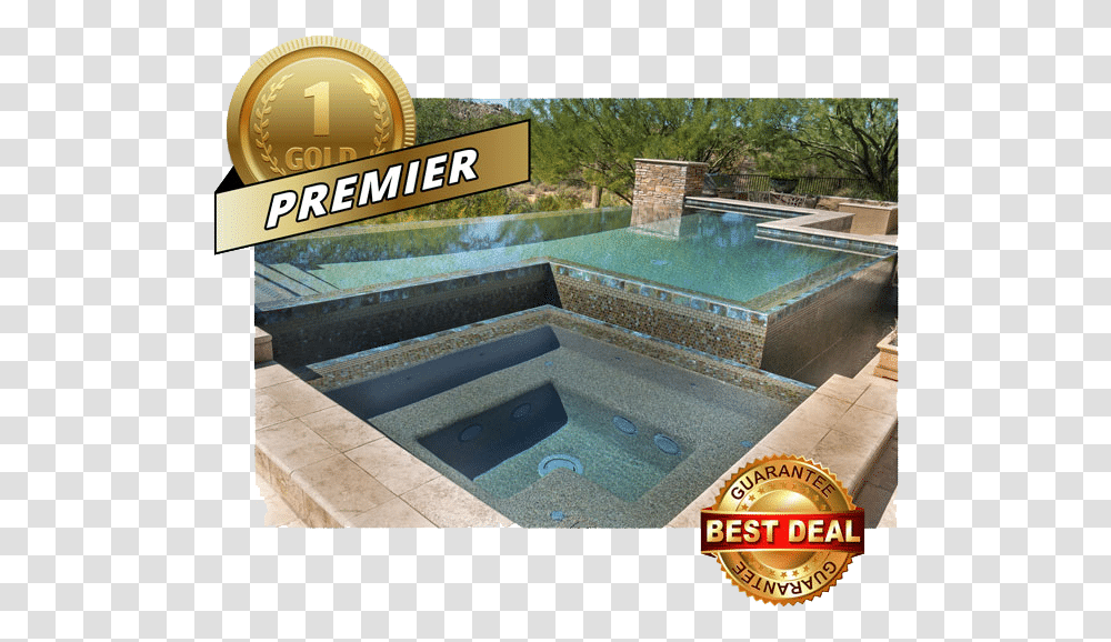Swimming Pool With Best Deal Guarantee Logo Premier Infinity Hot Tub Into Pool, Jacuzzi, Building, Flagstone Transparent Png