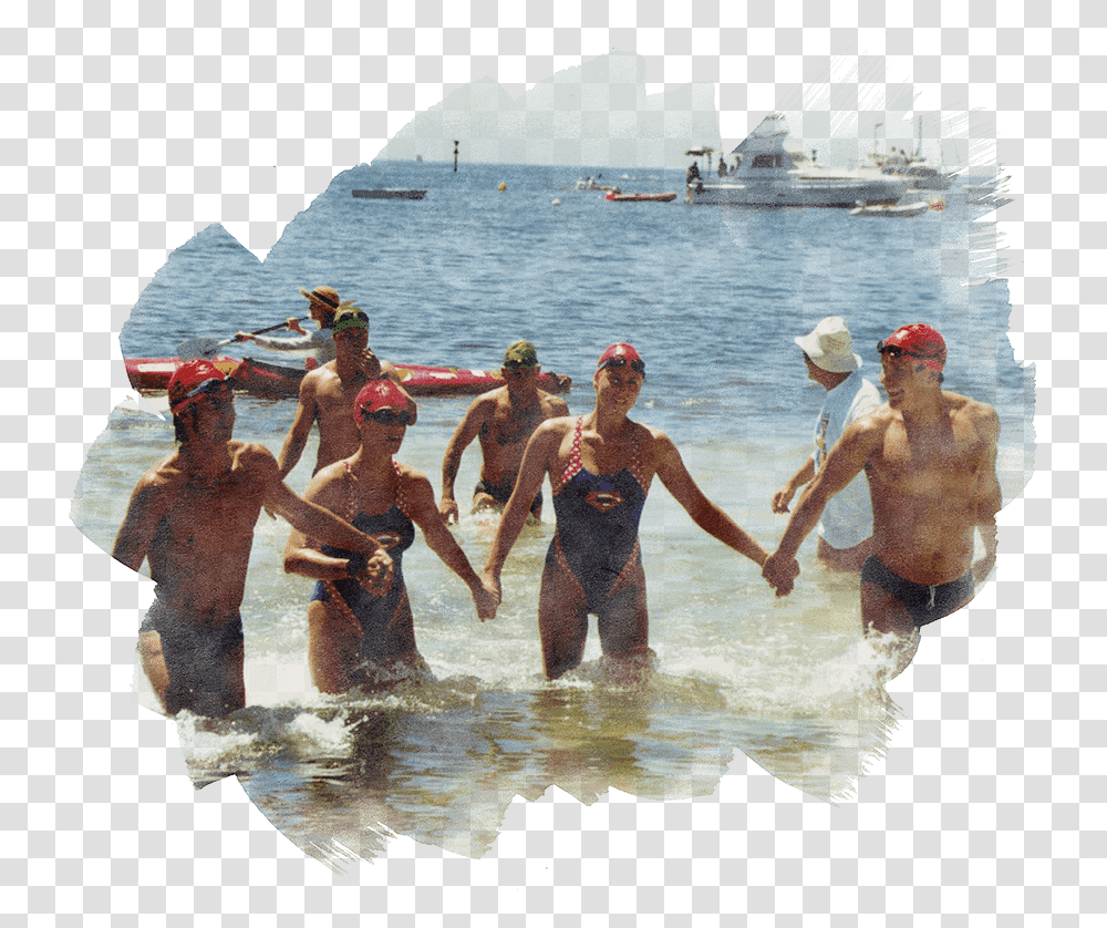 Swimming Team Holding Hands In Ocean Vacation, Person, Swimwear, Back Transparent Png