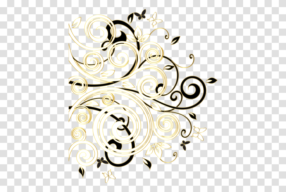 Swirls Leaves Butterflies Gold Golden Vines Goldenvines Decor Clipart Black And White, Floral Design, Pattern Transparent Png
