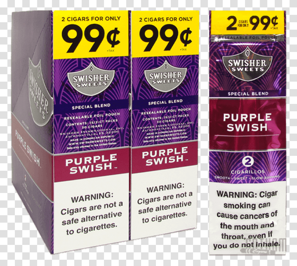 Swisher Sweets Cigarillos Purple Swish Box And Foil Swisher Sweets Swerve, Label, Advertisement, Poster Transparent Png
