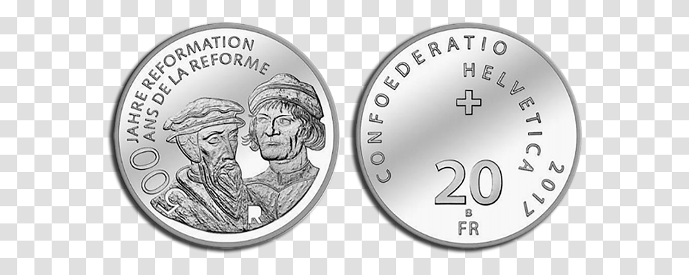 Swiss Mint Coin News Reformation Coins, Money, Silver, Disk, Person Transparent Png