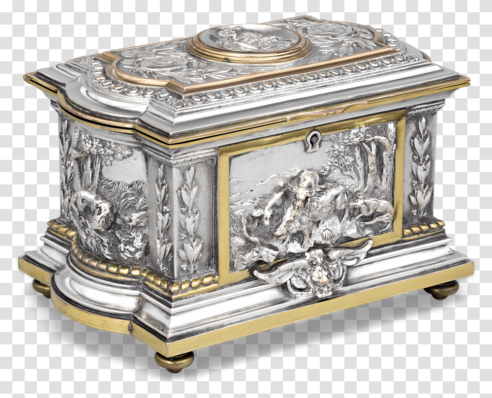 Swiss Silvered Bronze Musical Jewelry Box Antique Transparent Png