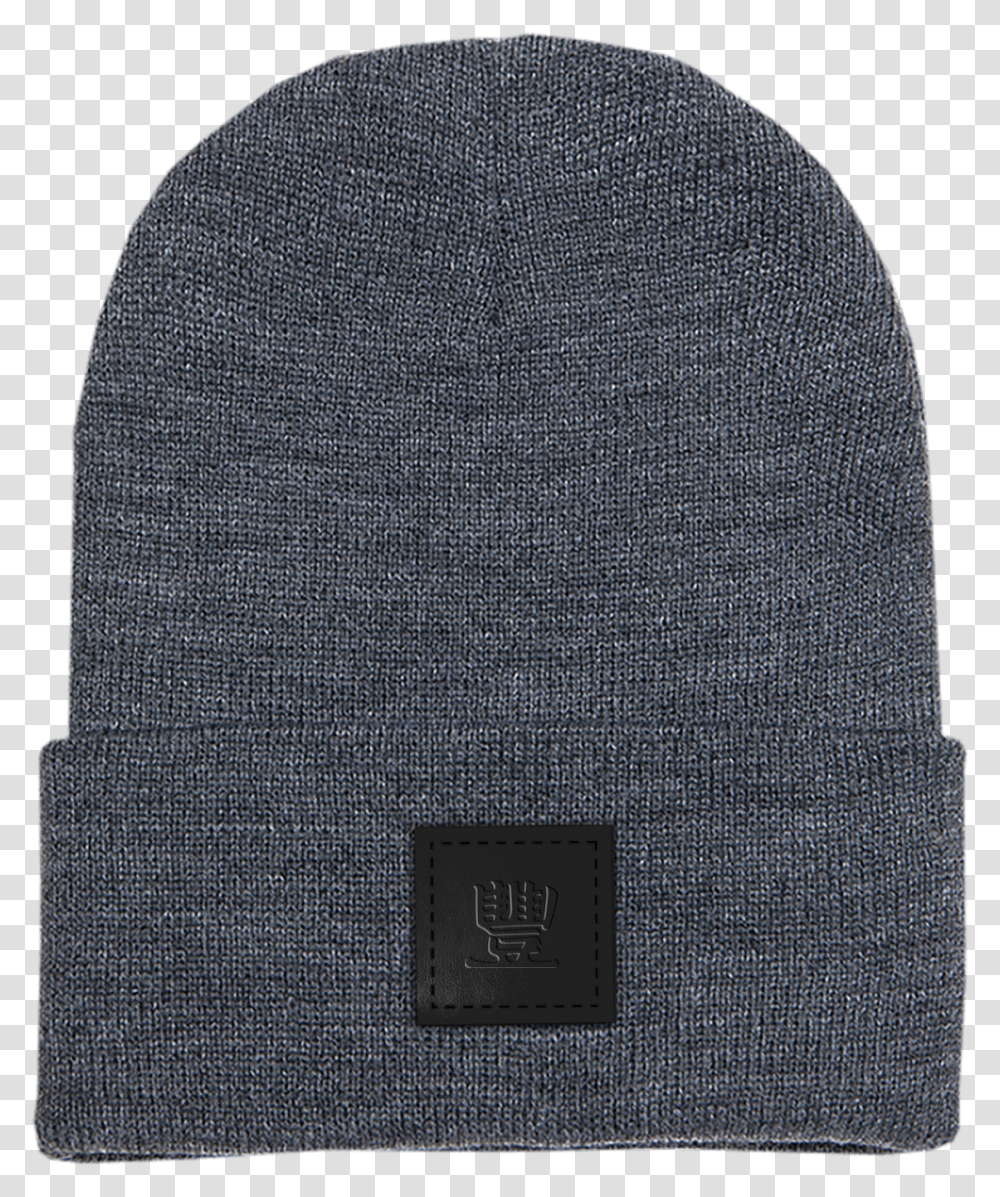 Symbol Leather Patch On Heather Grey Beanie Beanie, Apparel, Rug, Cap Transparent Png