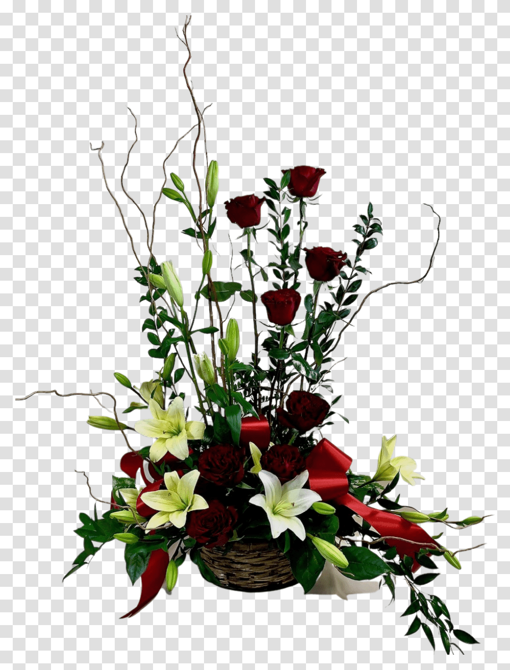 Sympathy Arrangement Of Deep Red Roses White Lilies Bouquet, Floral Design, Pattern Transparent Png