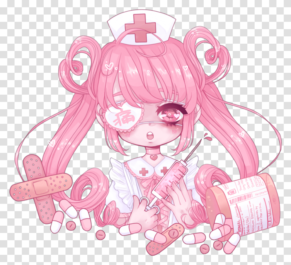 Syringe Pills Nurse Medical Eyepatch Freetoedit Peachy Pink Girl Anime, First Aid, Logo, Trademark Transparent Png